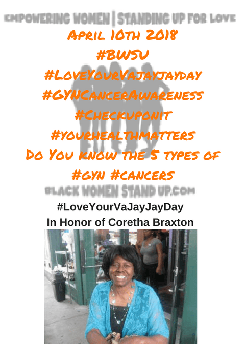 April 10th 2018#BWSU#LoveYourVajayjayday#GYNCancerAwareness#Checkuponit#yourhealthmattersDo You know the 5 types of #gyn #cancersvisit...